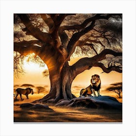 Lions Under The Tree 2 Canvas Print