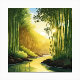A Stream In A Bamboo Forest At Sun Rise Square Composition 153 Canvas Print