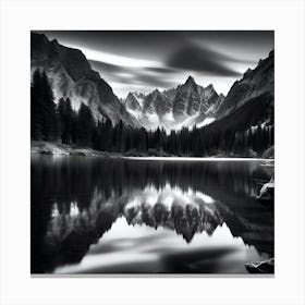 Black And White Mountain Lake 22 Canvas Print
