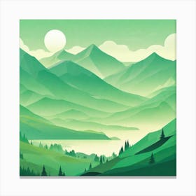 Misty mountains background in green tone 140 Canvas Print