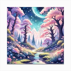 A Fantasy Forest With Twinkling Stars In Pastel Tone Square Composition 332 Canvas Print