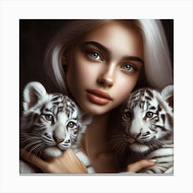 White Tiger Cubs 5 Canvas Print