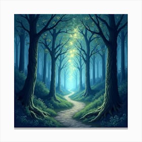 Enchanted Forest With Glowing Trees, Watercolor Style 1 Canvas Print