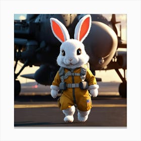 A Cute Fluffy Rabbit Pilot Walking On A Military A (1) Canvas Print