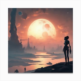 Woman Looking At The Moon 4 Canvas Print