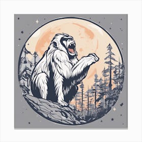Sticker Art Design, Ape Howling To A Full Moon, Kawaii Illustration, White Background, Flat Colors, (1) Canvas Print