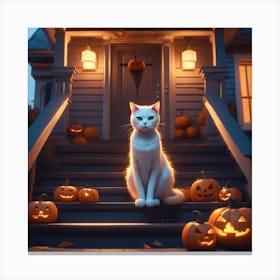 Halloween Cat In Front Of House 23 Canvas Print