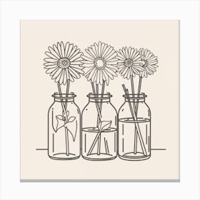 Three Mason Jars With Flowers Canvas Print