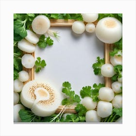 Frame With White Mushrooms And Parsley Canvas Print