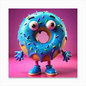 Blue Glazed Donut Character With Wide Eyes Canvas Print