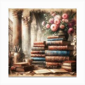 Books And Flowers 2 Canvas Print