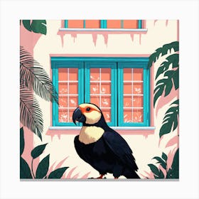 Parrot In Front Of House Canvas Print