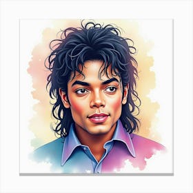 Watercolor Depiction Of Michael Jackson With Glittering Stars 1 Canvas Print