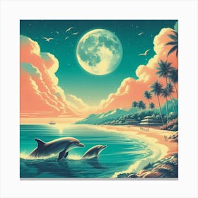 Dolphins On The Beach Canvas Print