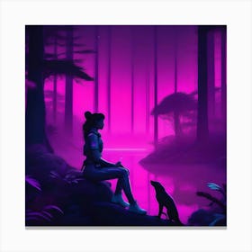 Neon Girl In The Forest Canvas Print