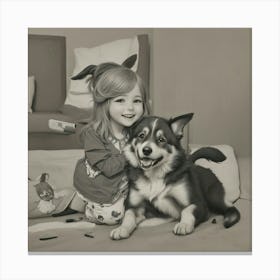 Little Girl With Dog Canvas Print