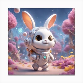 A Super Cute Chibi Zodiac Bunny, In The Universe, With Snowwhite Shiny Fur, Happy Smile, Happy Smil 1 Canvas Print