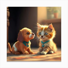 Cute Kitten And Puppy Canvas Print