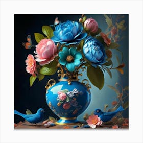 Blue Vase With Flowers Canvas Print