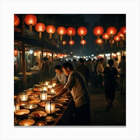 Chinese Market At Night Canvas Print