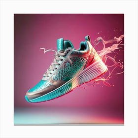 Firefly Sneaker, Flashy, Turquoise, Pink, Leather, Magic, Jumping, Sole, Floating, White, Backdrop, (11) Canvas Print