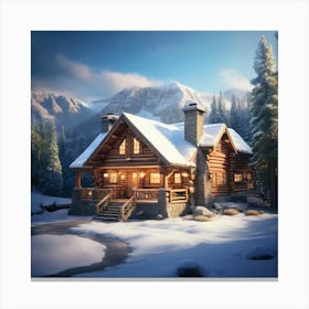 Cabin In The Snow paintings art print Canvas Print