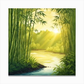A Stream In A Bamboo Forest At Sun Rise Square Composition 278 Canvas Print