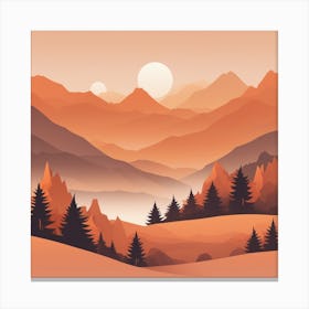Misty mountains background in orange tone 107 Canvas Print