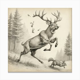 Deer And Fox Canvas Print