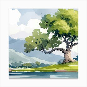 Tree By The Lake Canvas Print