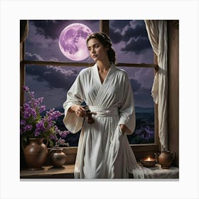 Woman In A White Robe Canvas Print