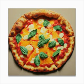 Pizza With Basil Leaves Canvas Print