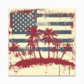 Retro American Flag With Palm Trees 9 Canvas Print
