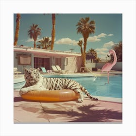 A White Tiger At A Pool Wide Canvas Print