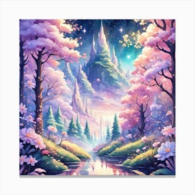 A Fantasy Forest With Twinkling Stars In Pastel Tone Square Composition 154 Canvas Print