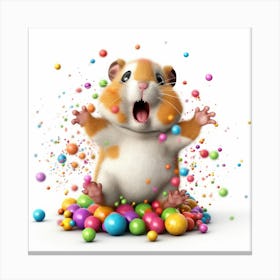 Cute Hamster With Colorful Balls Canvas Print