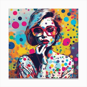 Pop Art Woman with Glasses Big Colorful Dots Canvas Print