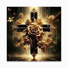 Gold Cross With Roses Canvas Print