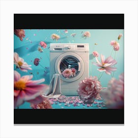 Washing Machine Surrounded By Flowers Canvas Print