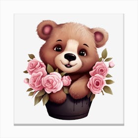Teddy Bear With Roses 13 Canvas Print