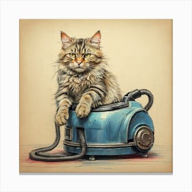 Cat On A Vacuum Cleaner Canvas Print