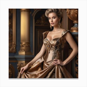 Beautiful Woman In Golden Dress 3 Canvas Print