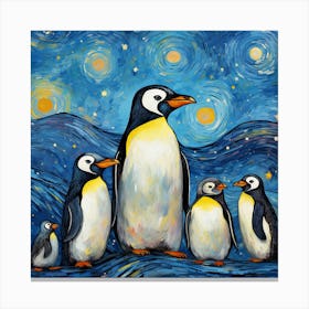 Penguins At Night 3 Canvas Print