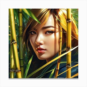 Asian Girl In Bamboo Canvas Print