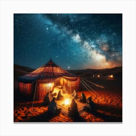 Bedouins Around Tent And Fire At Night Canvas Print