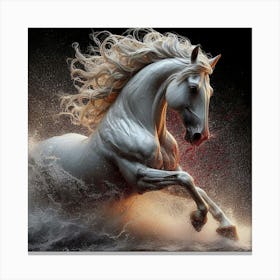 White Horse Running In Water 2 Canvas Print