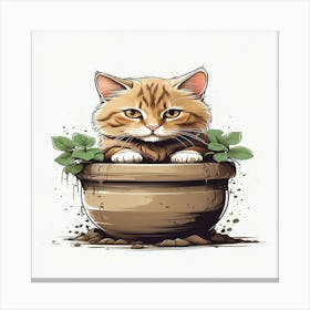 Cat In A Pot Canvas Print