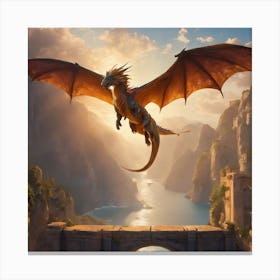 Dragon Flying Over A Bridge Canvas Print