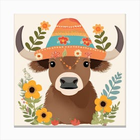 Floral Baby Bison Nursery Illustration (23) Canvas Print