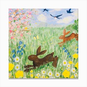 Spring Rabbits In The Meadow Canvas Print